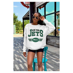 New York Jets Gameday Couture Women's Swift Strike Premium Oversized Fleece Pullover Sweatshirt White
