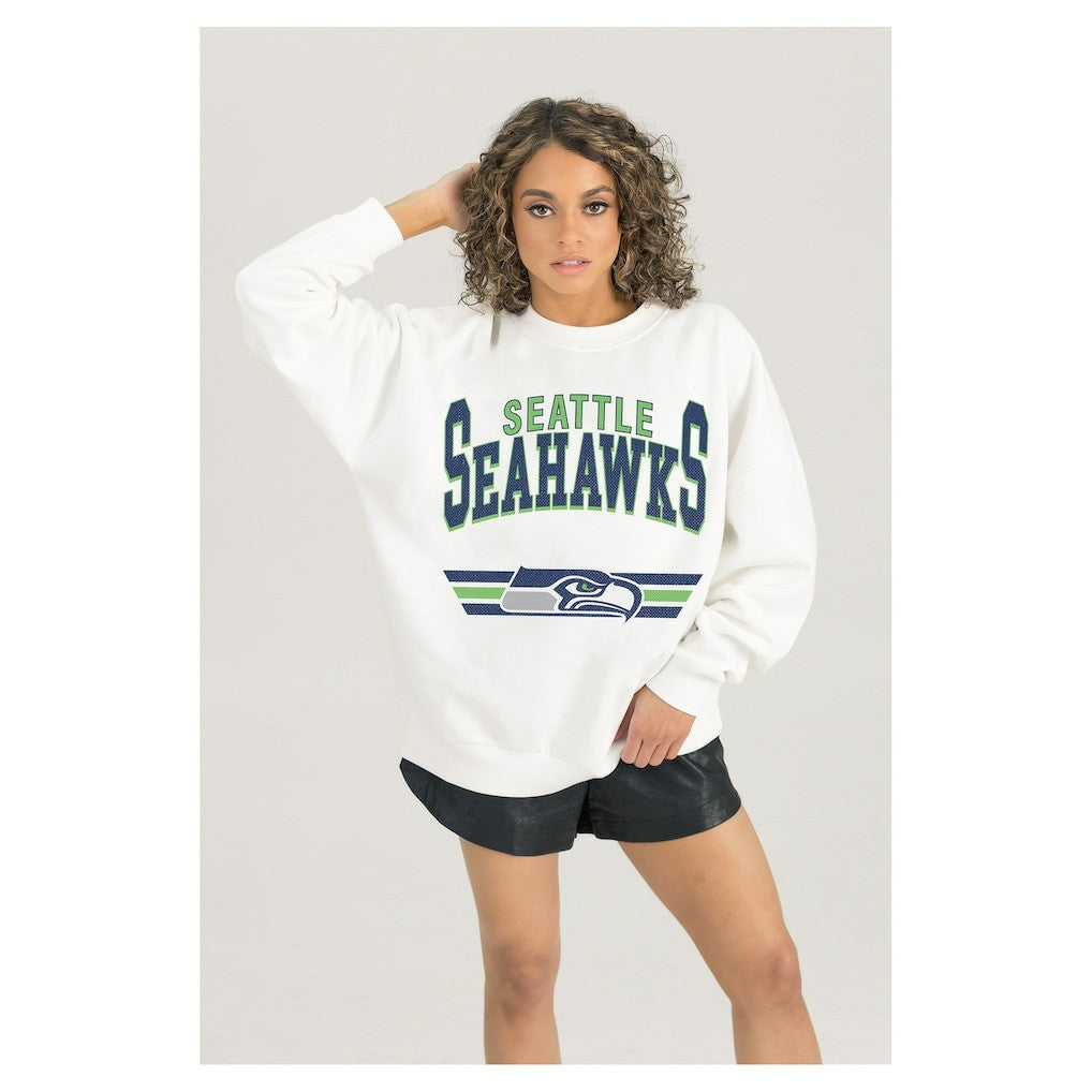 Seattle Seahawks Gameday Couture Women's Swift Strike Premium Oversized Fleece Pullover Sweatshirt White