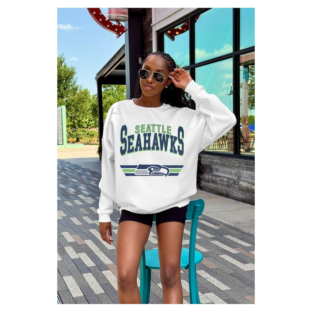 Seattle Seahawks Gameday Couture Women's Swift Strike Premium Oversized Fleece Pullover Sweatshirt White