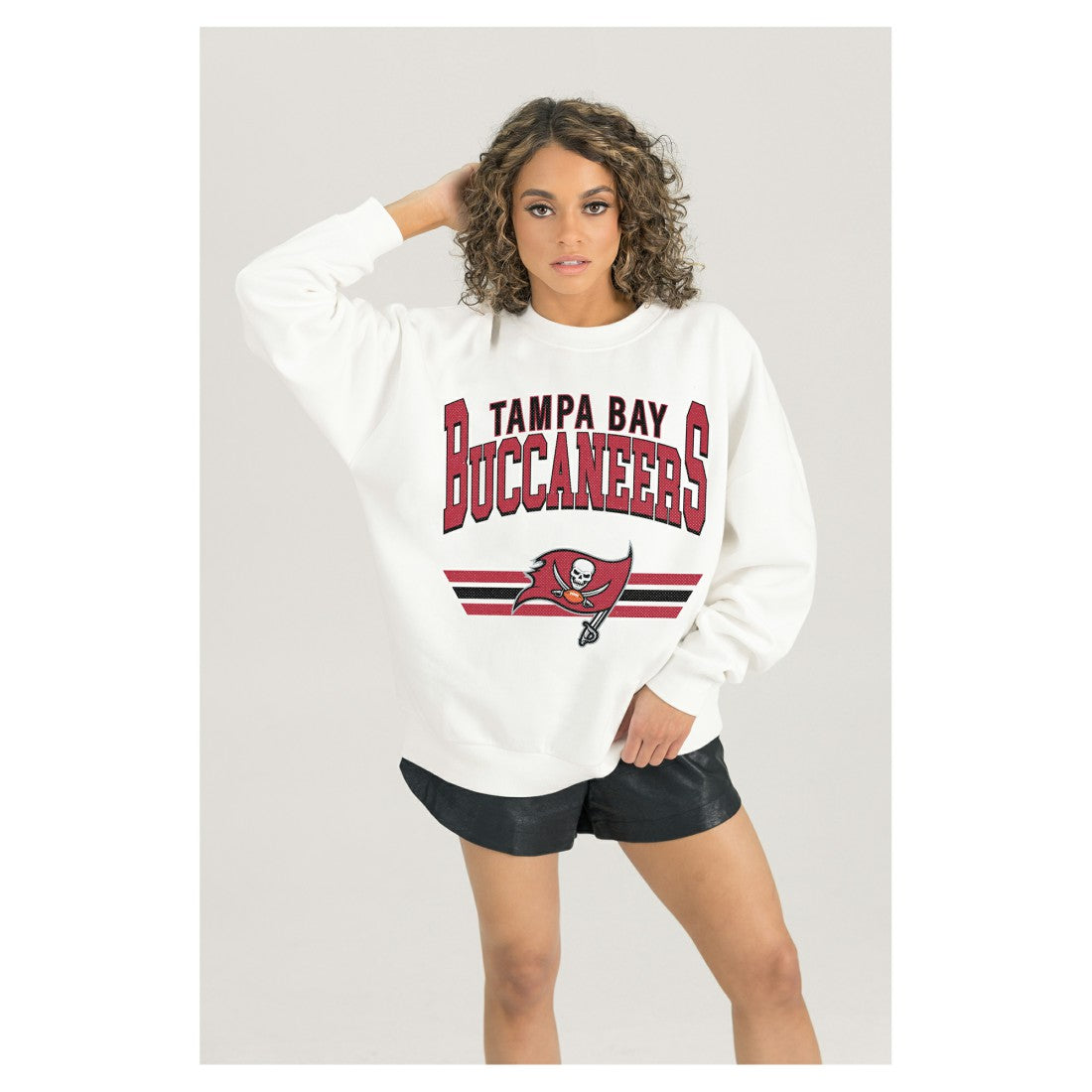 Tampa Bay Buccaneers Gameday Couture Women's Swift Strike Premium Oversized Fleece Pullover Sweatshirt White