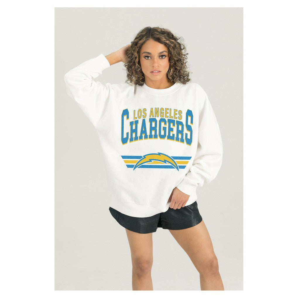 Los Angeles Chargers Gameday Couture Women's Swift Strike Premium Oversized Fleece Pullover Sweatshirt White