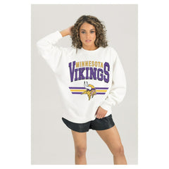 Minnesota Vikings Gameday Couture Women's Swift Strike Premium Oversized Fleece Pullover Sweatshirt White