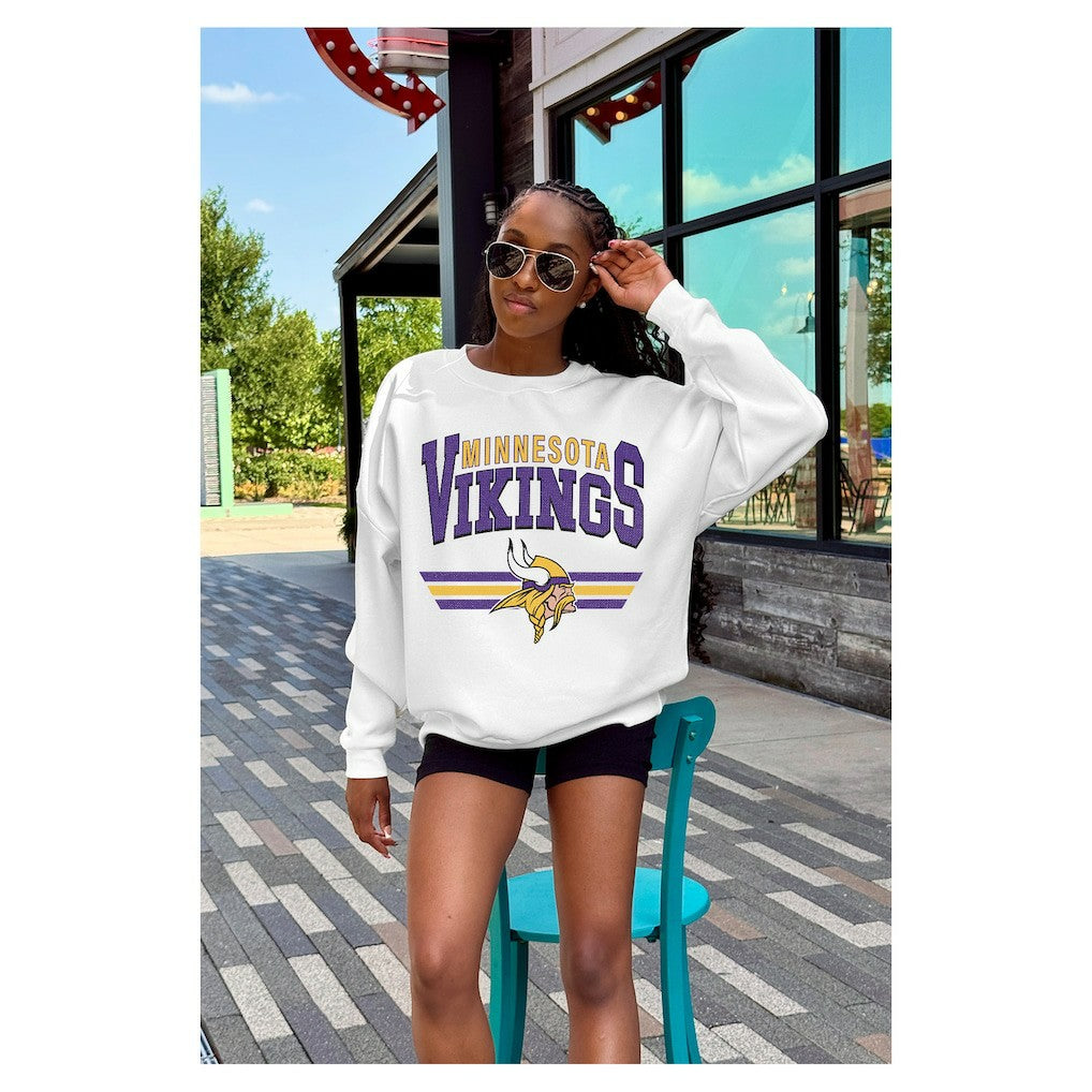 Minnesota Vikings Gameday Couture Women's Swift Strike Premium Oversized Fleece Pullover Sweatshirt White