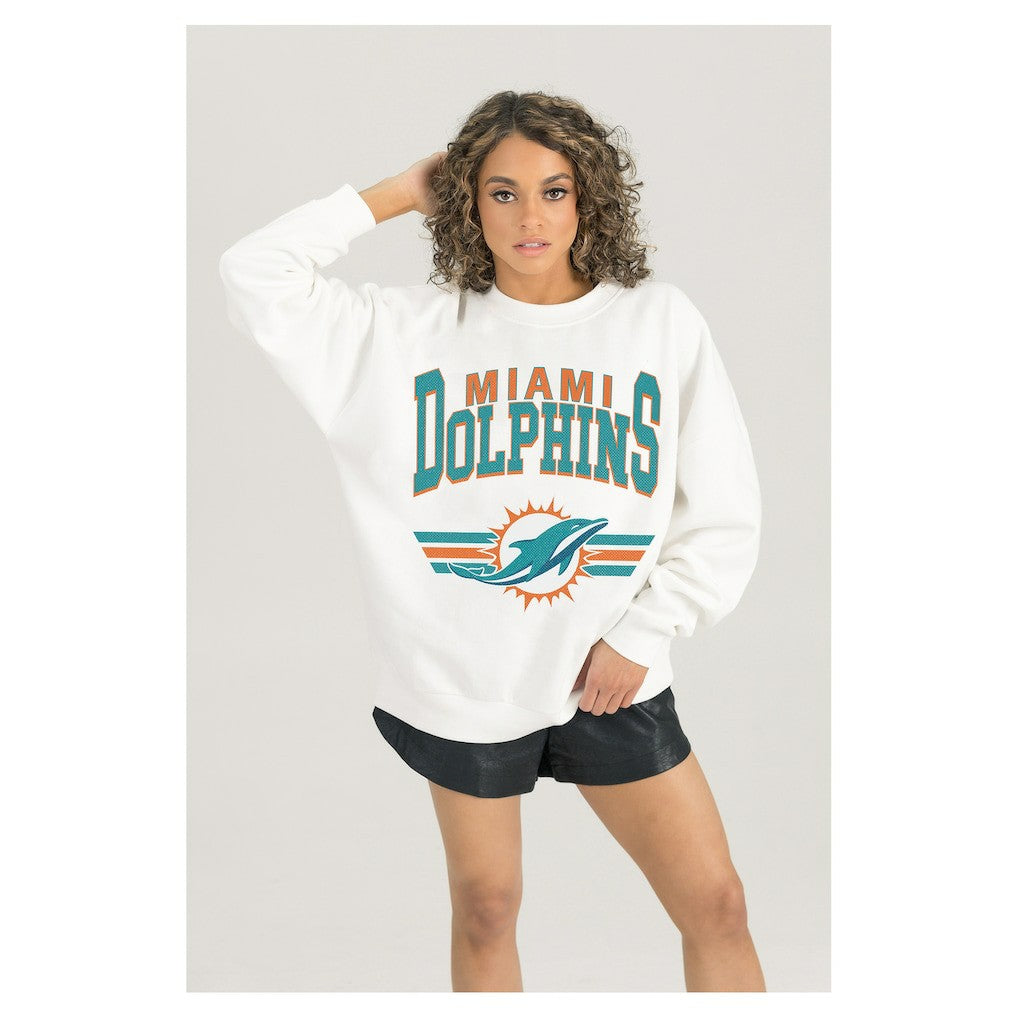 Miami Dolphins Gameday Couture Women's Swift Strike Premium Oversized Fleece Pullover Sweatshirt White