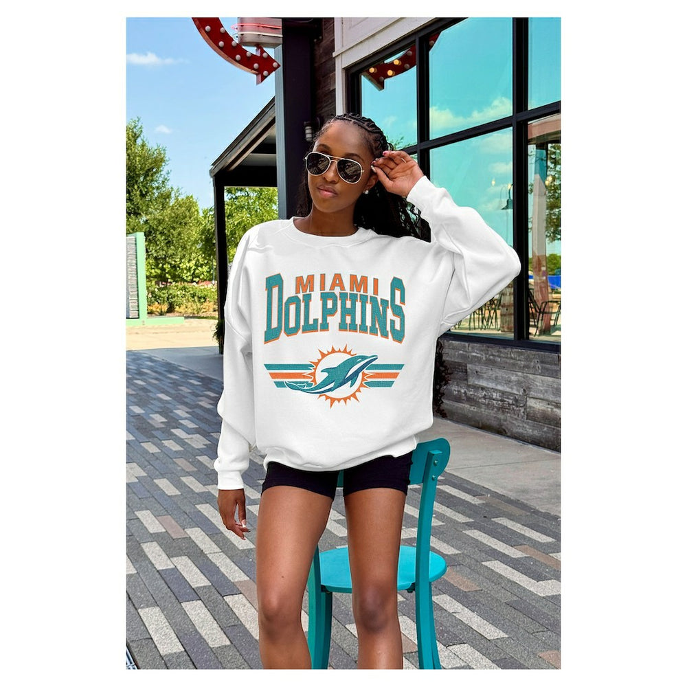 Miami Dolphins Gameday Couture Women's Swift Strike Premium Oversized Fleece Pullover Sweatshirt White
