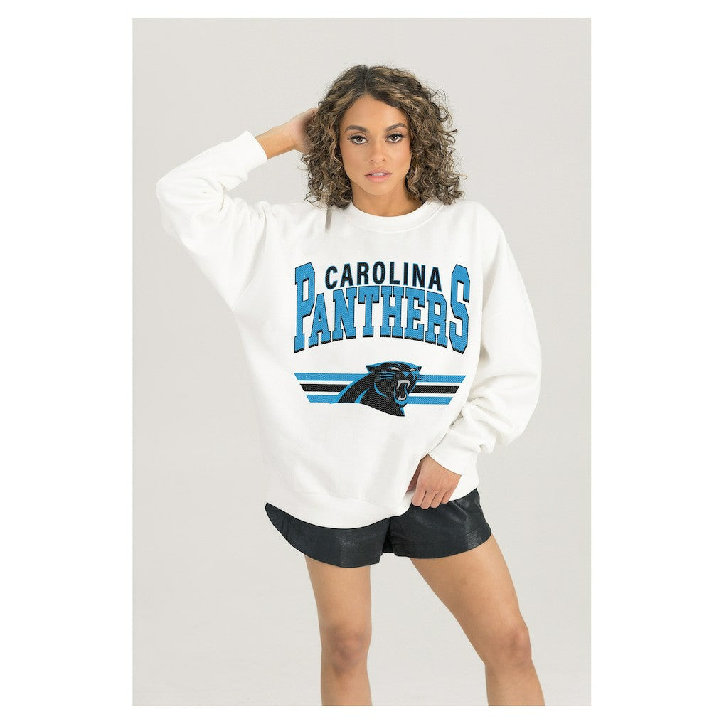 Carolina Panthers Gameday Couture Women's Swift Strike Premium Oversized Fleece Pullover Sweatshirt White
