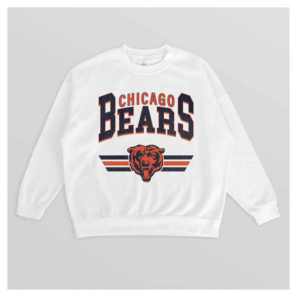 Chicago Bears Gameday Couture Women's Swift Strike Premium Oversized Fleece Pullover Sweatshirt White