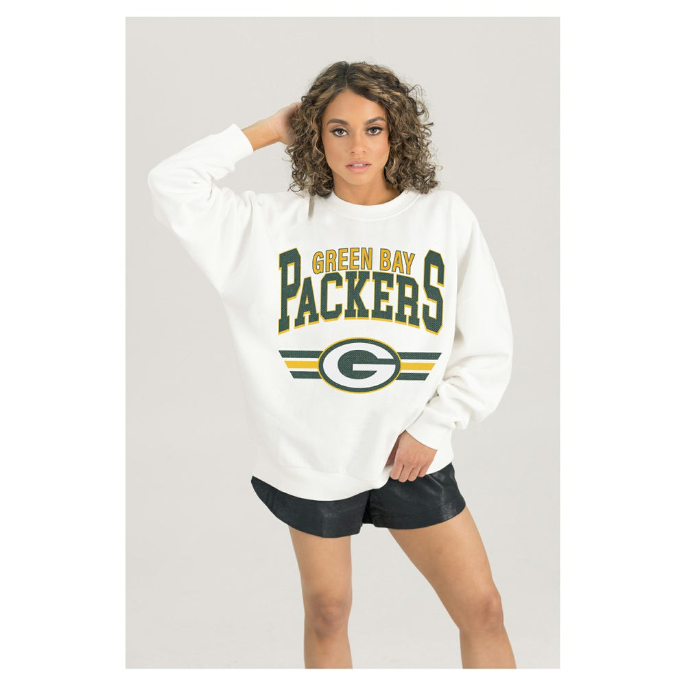 Green Bay Packers Gameday Couture Women's Swift Strike Premium Oversized Fleece Pullover Sweatshirt White