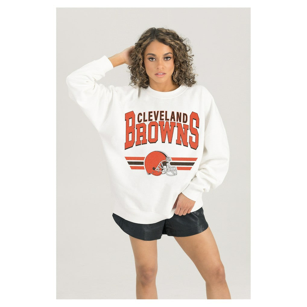 Cleveland Browns Gameday Couture Women's Swift Strike Premium Oversized Fleece Pullover Sweatshirt White