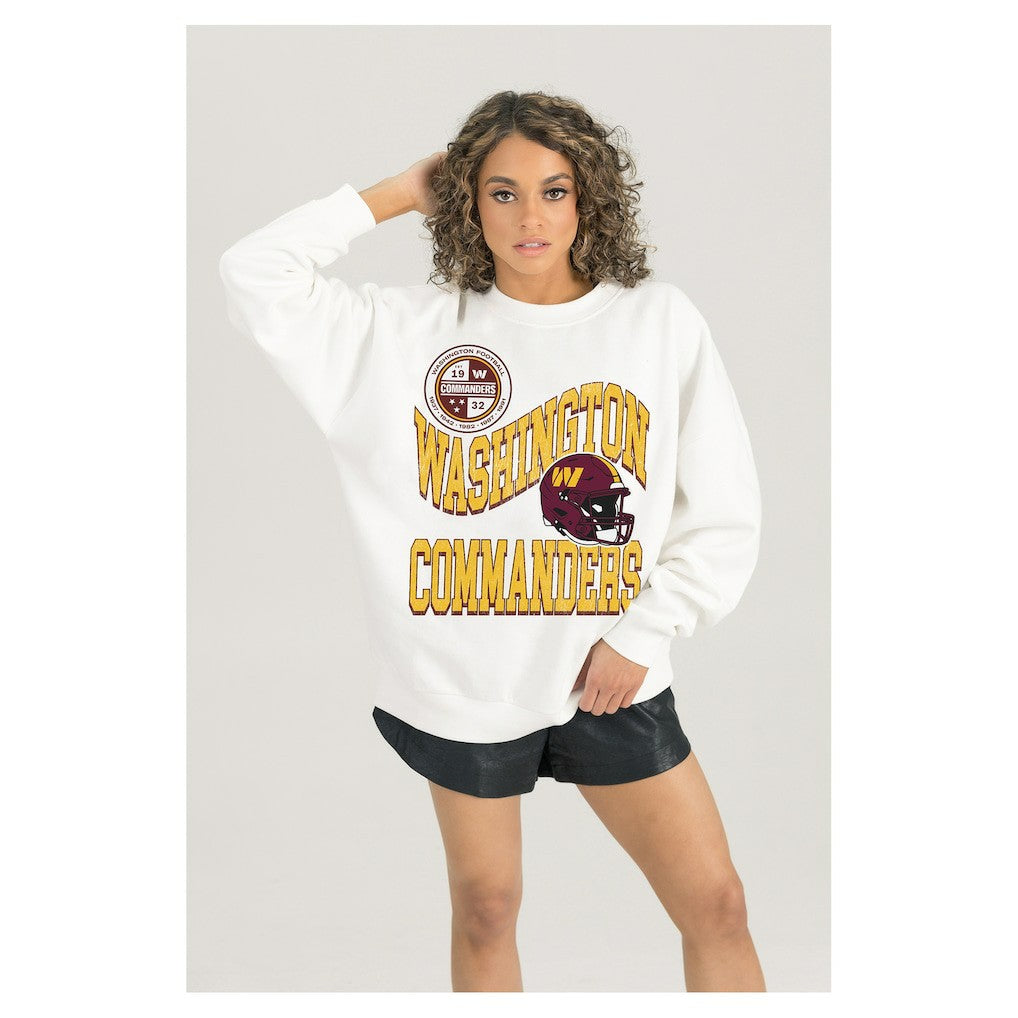 Washington Commanders Gameday Couture Women's Oversized Hard Earned Premium Fleece Pullover Sweatshirt White