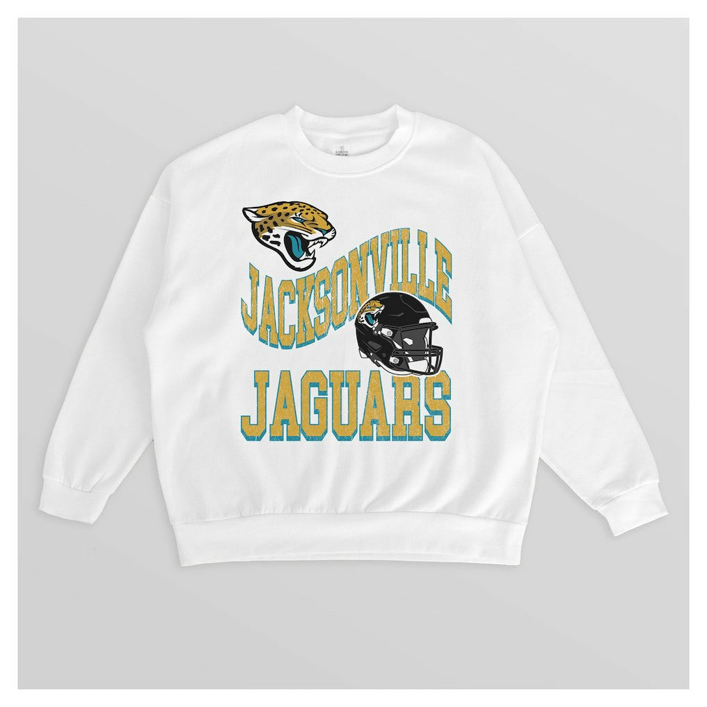 Jacksonville Jaguars Gameday Couture Women's Oversized Hard Earned Premium Fleece Pullover Sweatshirt White