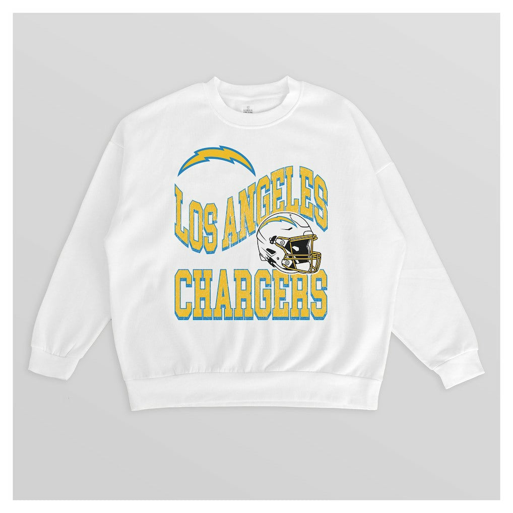 Los Angeles Chargers Gameday Couture Women's Oversized Hard Earned Premium Fleece Pullover Sweatshirt White