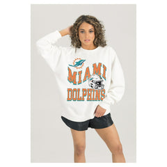 Miami Dolphins Gameday Couture Women's Oversized Hard Earned Premium Fleece Pullover Sweatshirt White