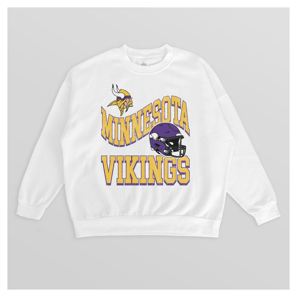 Minnesota Vikings Gameday Couture Women's Oversized Hard Earned Premium Fleece Pullover Sweatshirt White