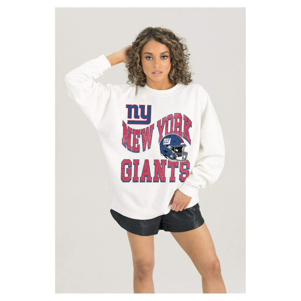 New York Giants Gameday Couture Women's Oversized Hard Earned Premium Fleece Pullover Sweatshirt White