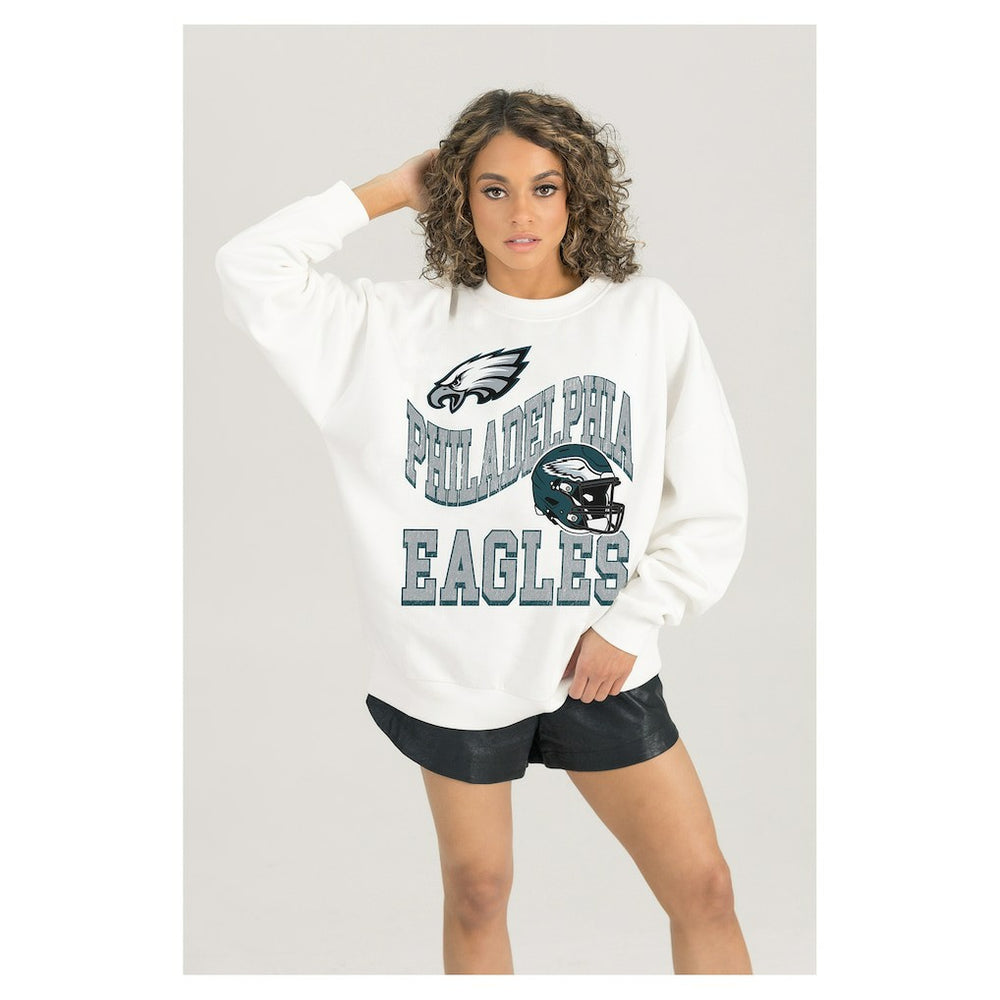 Philadelphia Eagles Gameday Couture Women's Oversized Hard Earned Premium Fleece Pullover Sweatshirt White