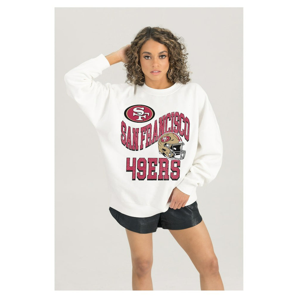 San Francisco 49ers Gameday Couture Women's Oversized Hard Earned Premium Fleece Pullover Sweatshirt White