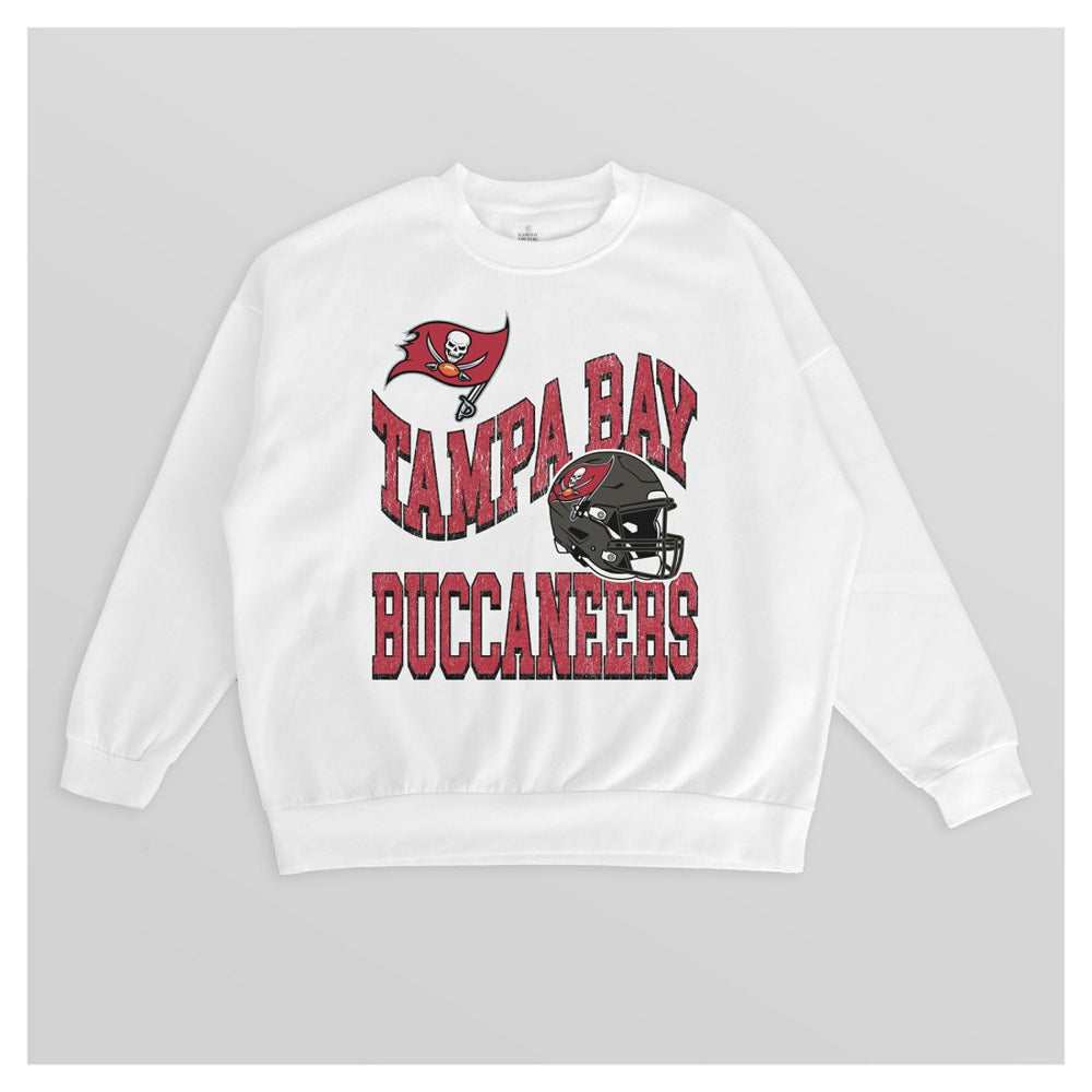 Tampa Bay Buccaneers Gameday Couture Women's Oversized Hard Earned Premium Fleece Pullover Sweatshirt White