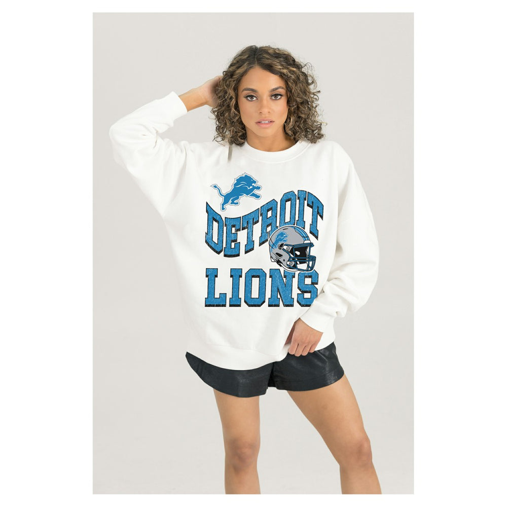 Detroit Lions Gameday Couture Women's Oversized Hard Earned Premium Fleece Pullover Sweatshirt White
