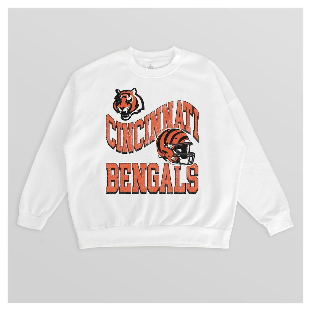 Cincinnati Bengals Gameday Couture Women's Oversized Hard Earned Premium Fleece Pullover Sweatshirt White