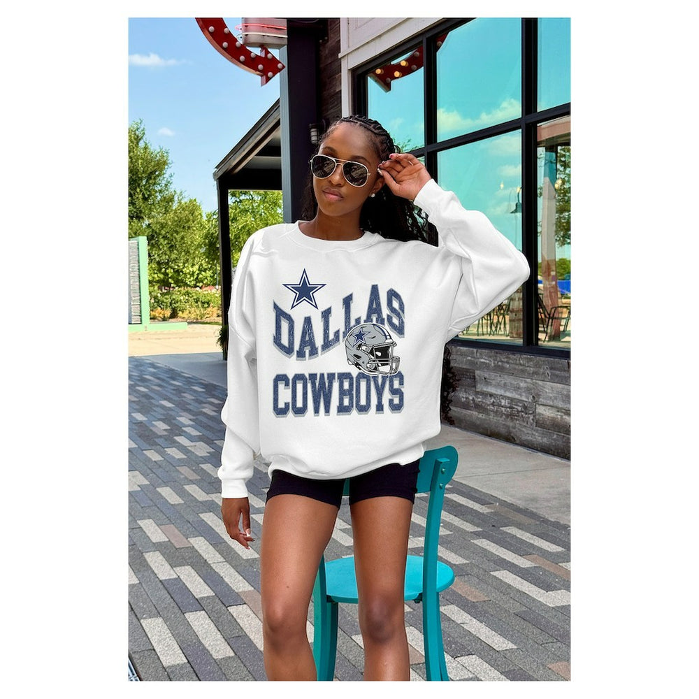 Dallas Cowboys Gameday Couture Women's Oversized Hard Earned Premium Fleece Pullover Sweatshirt White