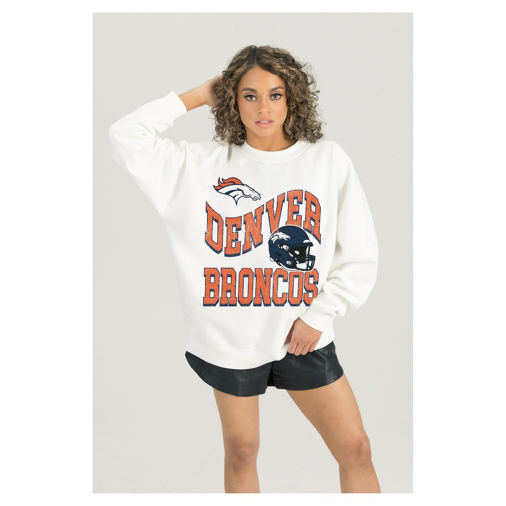 Denver Broncos Gameday Couture Women's Oversized Hard Earned Premium Fleece Pullover Sweatshirt White