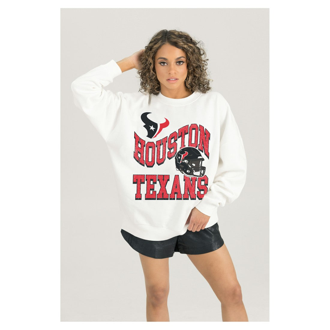 Houston Texans Gameday Couture Women's Oversized Hard Earned Premium Fleece Pullover Sweatshirt White