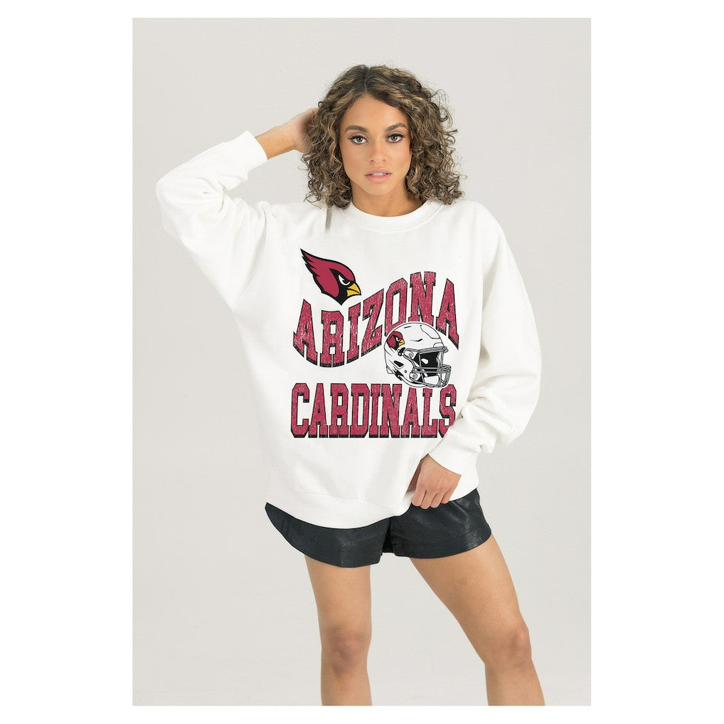 Arizona Cardinals Gameday Couture Women's Oversized Hard Earned Premium Fleece Pullover Sweatshirt White