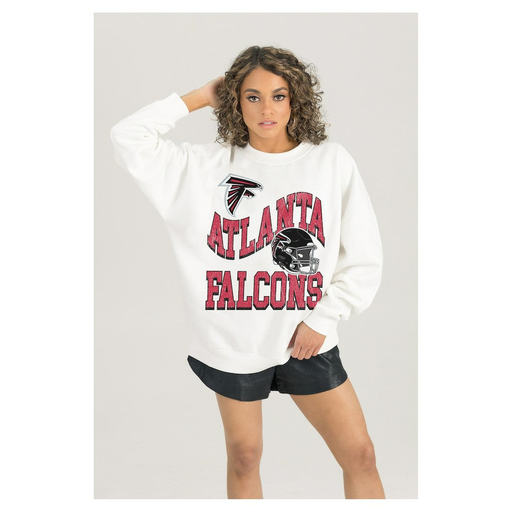 Atlanta Falcons Gameday Couture Women's Oversized Hard Earned Premium Fleece Pullover Sweatshirt White