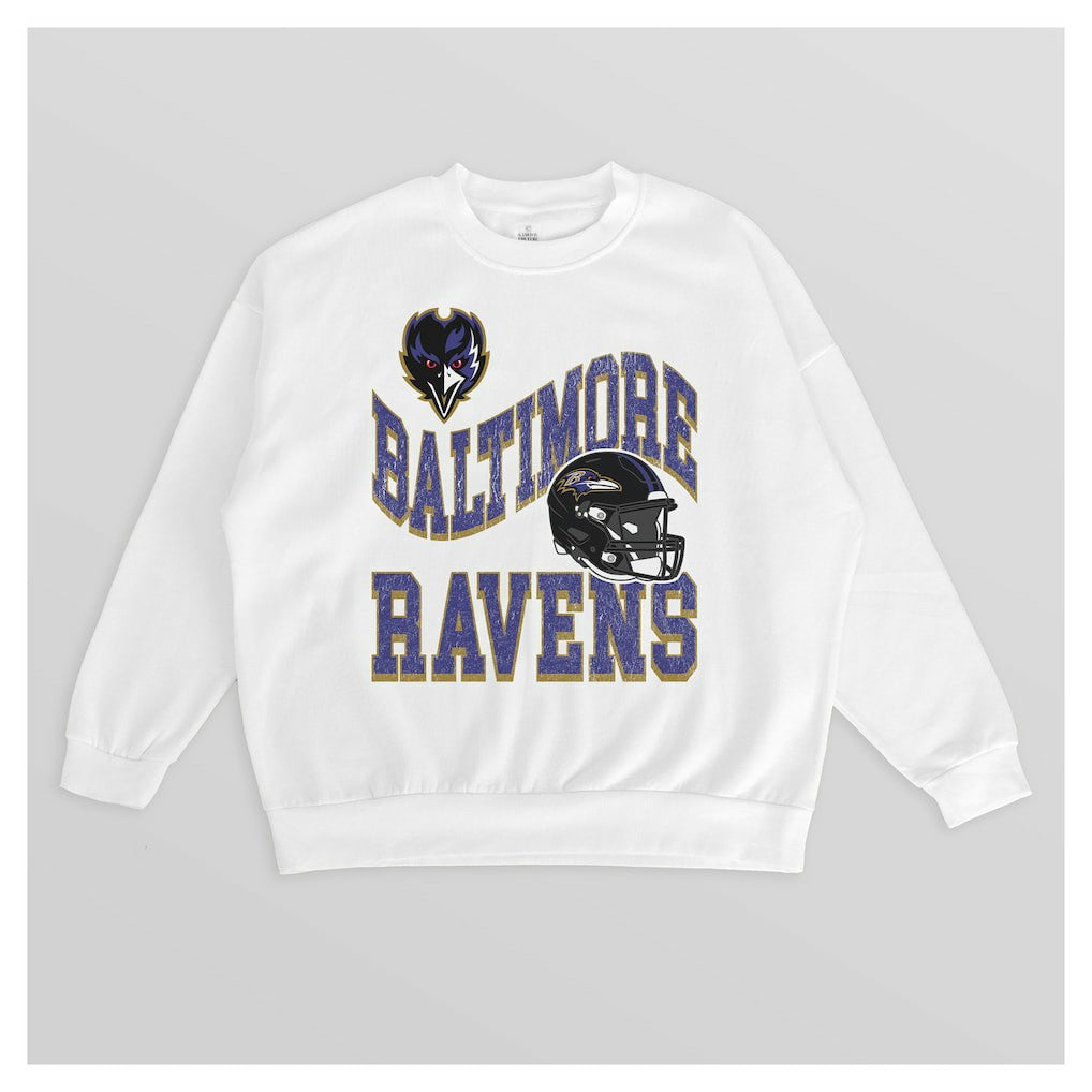 Baltimore Ravens Gameday Couture Women's Oversized Hard Earned Premium Fleece Pullover Sweatshirt White
