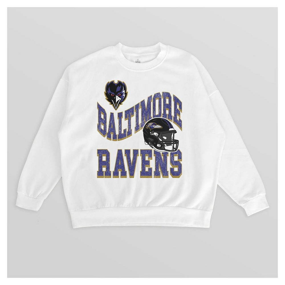 Baltimore Ravens Gameday Couture Women's Oversized Hard Earned Premium Fleece Pullover Sweatshirt White