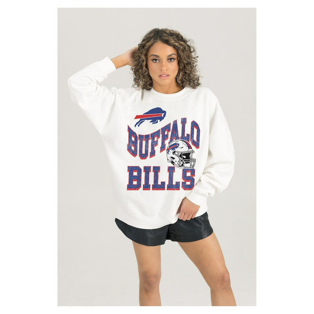 Buffalo Bills Gameday Couture Women's Oversized Hard Earned Premium Fleece Pullover Sweatshirt White