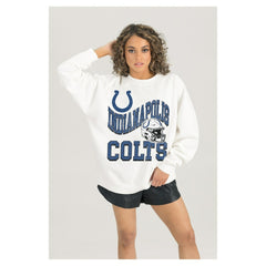 Indianapolis Colts Gameday Couture Women's Oversized Hard Earned Premium Fleece Pullover Sweatshirt White