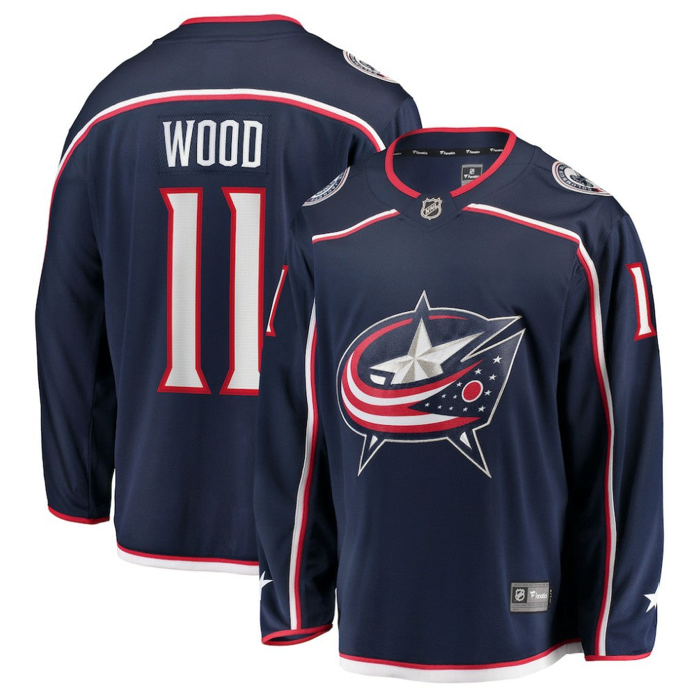 NHL Miles Wood Columbus Blue Jackets Fanatics Home Breakaway Jersey - Navy