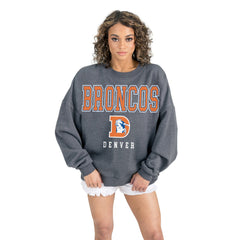 Denver Broncos Gameday Couture Women's Bring Your Energy Oversized Premium Fleece Pullover Sweatshirt Charcoal