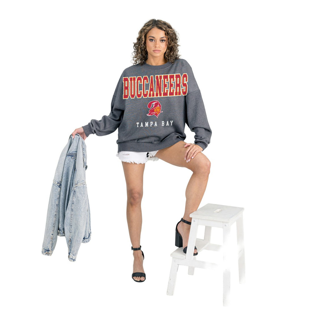 Tampa Bay Buccaneers Gameday Couture Women's Bring Your Energy Oversized Premium Fleece Pullover Sweatshirt Charcoal