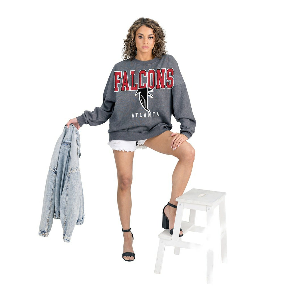 Atlanta Falcons Gameday Couture Women's Bring Your Energy Oversized Premium Fleece Pullover Sweatshirt Charcoal