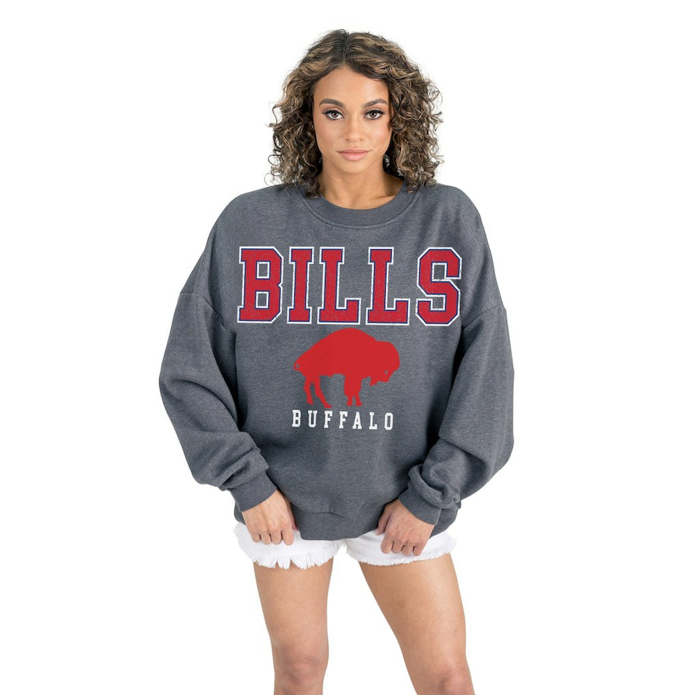 Buffalo Bills Gameday Couture Women's Bring Your Energy Oversized Premium Fleece Pullover Sweatshirt Charcoal