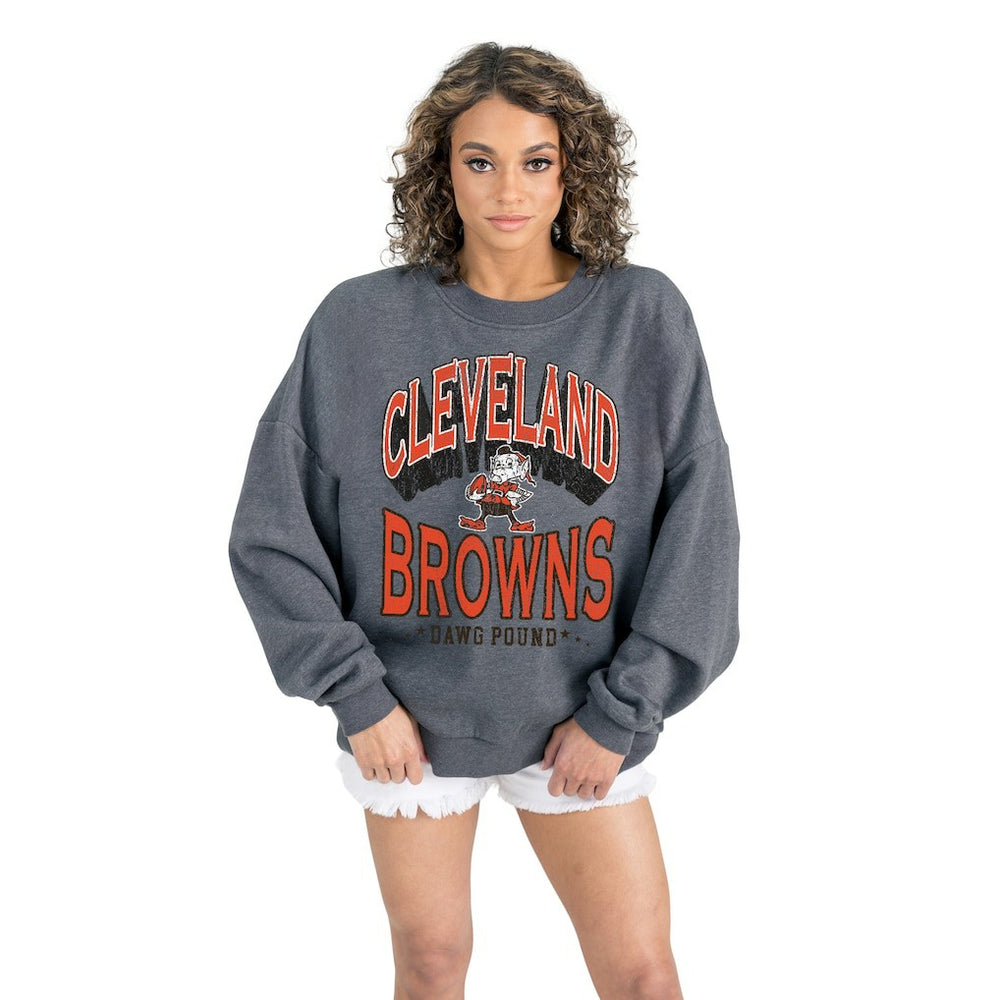 Cleveland Browns Gameday Couture Women's Long Weekends Oversized Premium Fleece Pullover Sweatshirt Charcoal
