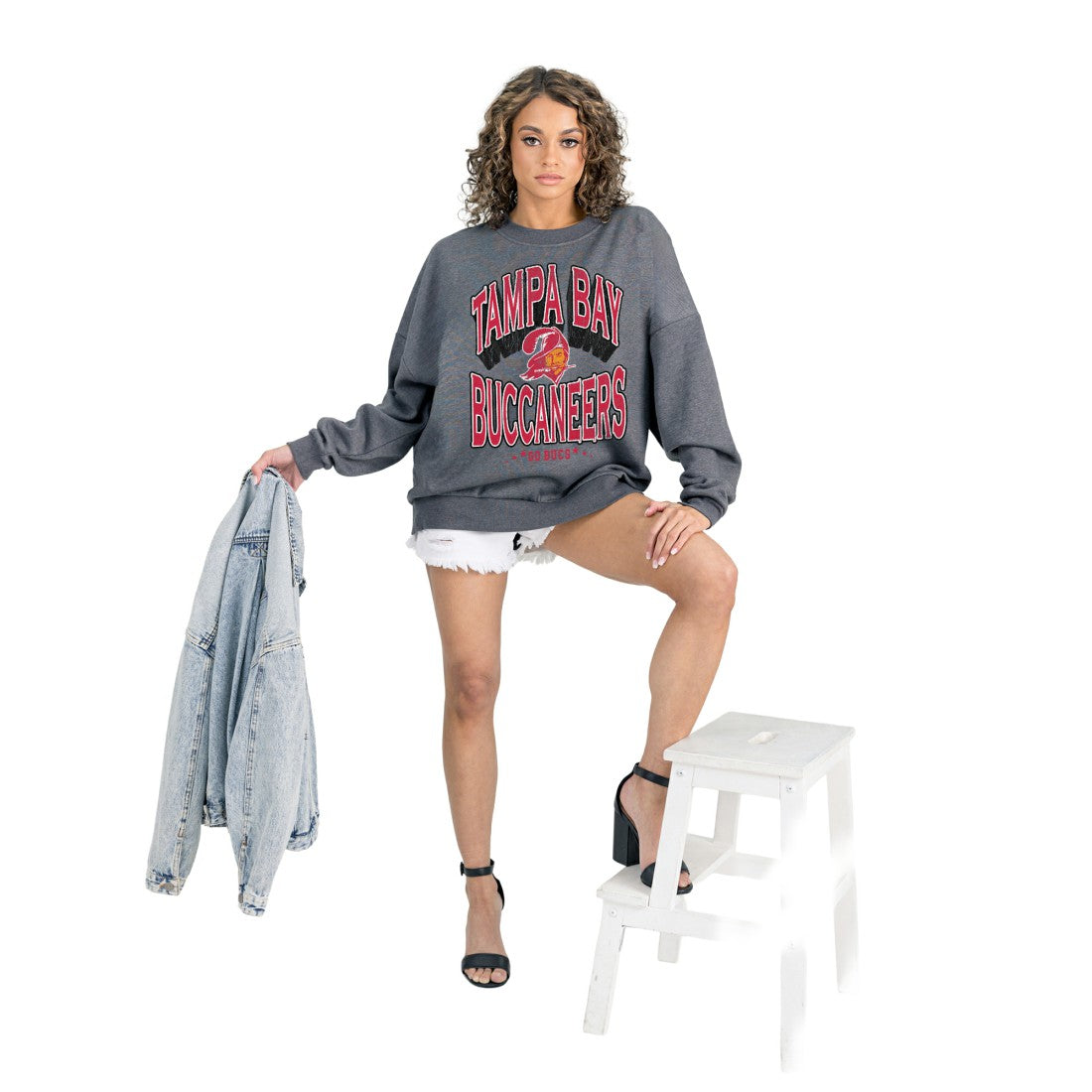 Tampa Bay Buccaneers Gameday Couture Women's Long Weekends Oversized Premium Fleece Pullover Sweatshirt Charcoal