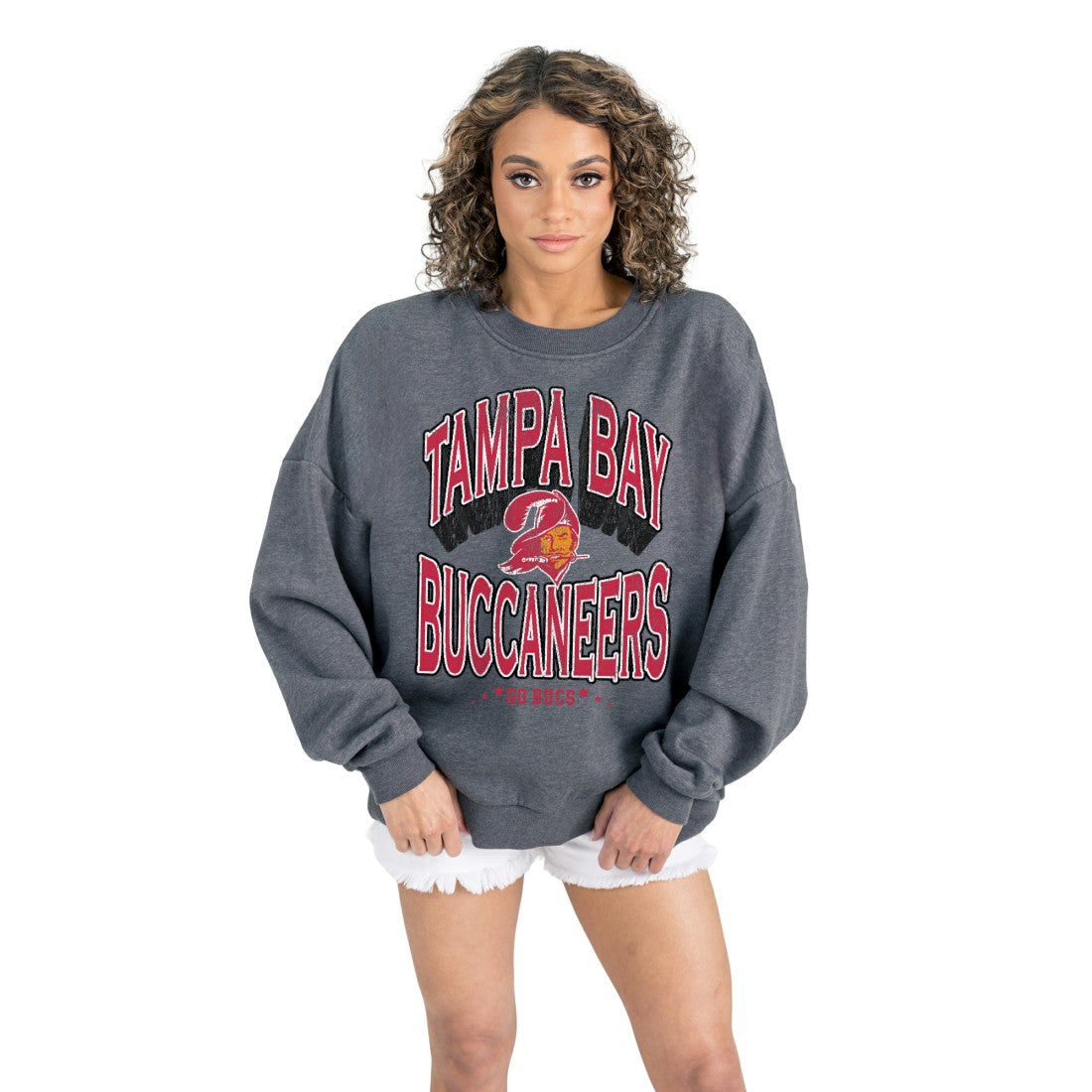 Tampa Bay Buccaneers Gameday Couture Women's Long Weekends Oversized Premium Fleece Pullover Sweatshirt Charcoal