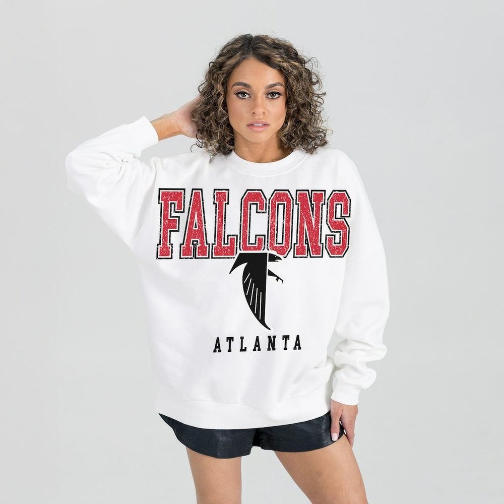 Atlanta Falcons Gameday Couture Women's Classic Sunday Drives Oversized Premium Fleece Pullover Sweatshirt White