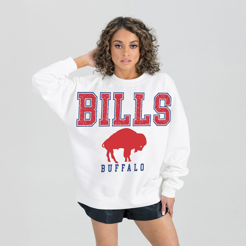 Buffalo Bills Gameday Couture Women's Classic Sunday Drives Oversized Premium Fleece Pullover Sweatshirt White
