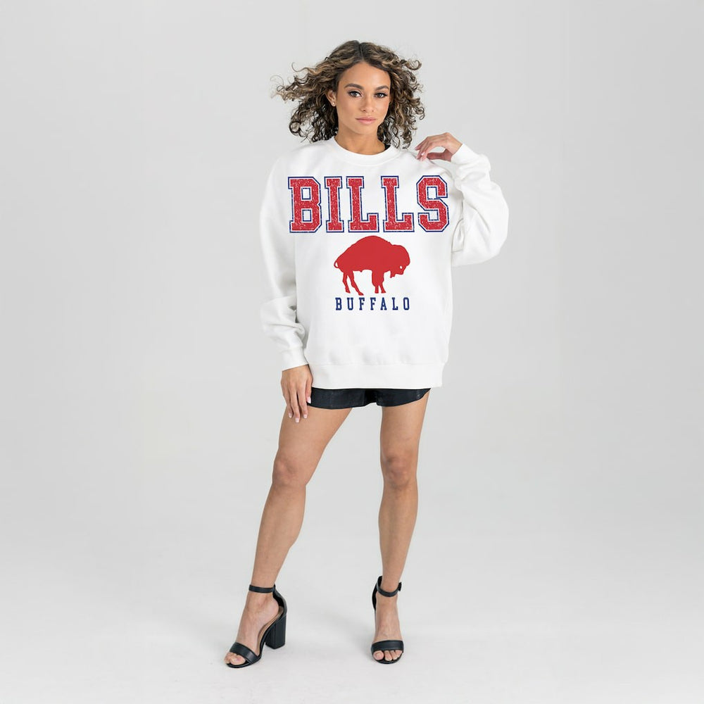 Buffalo Bills Gameday Couture Women's Classic Sunday Drives Oversized Premium Fleece Pullover Sweatshirt White