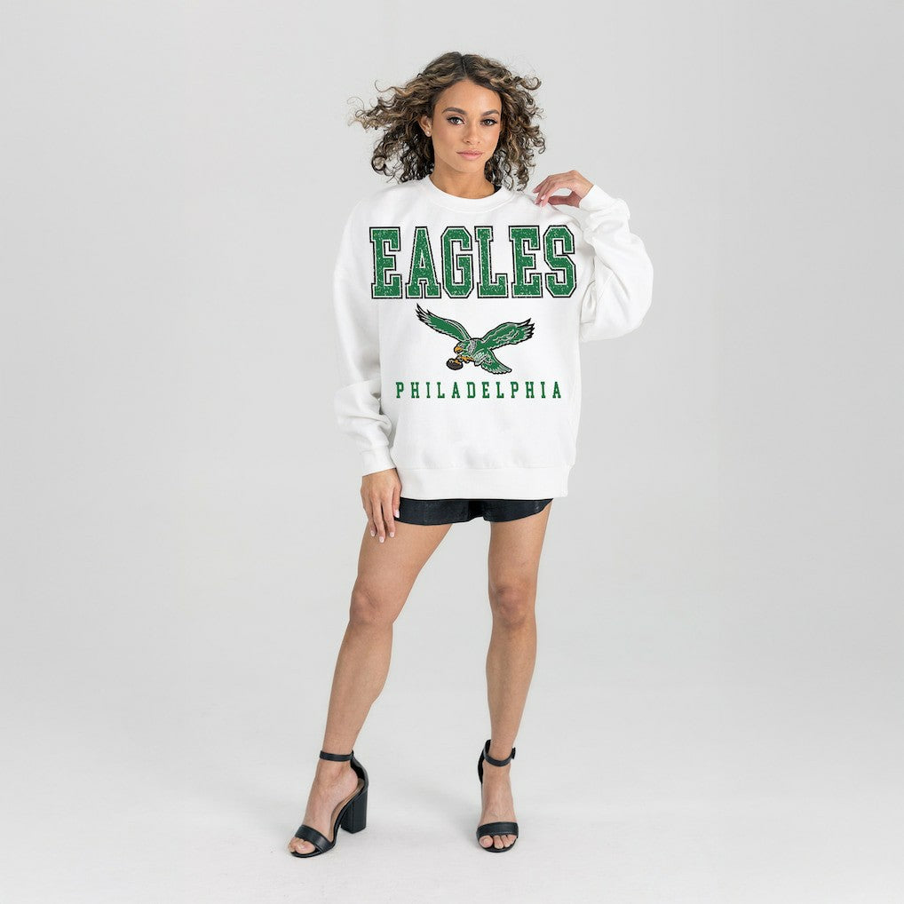 Philadelphia Eagles Gameday Couture Women's Classic Sunday Drives Oversized Premium Fleece Pullover Sweatshirt White
