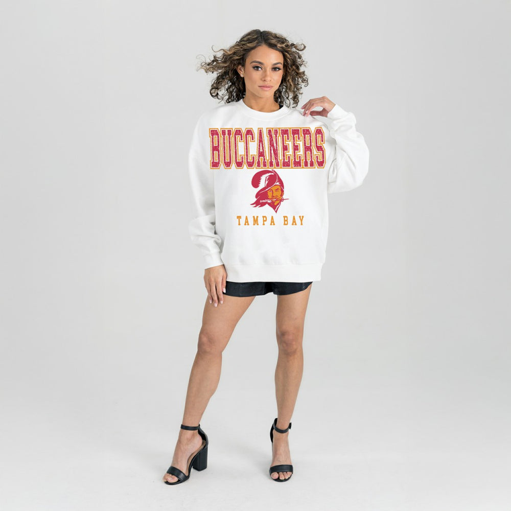 Tampa Bay Buccaneers Gameday Couture Women's Classic Sunday Drives Oversized Premium Fleece Pullover Sweatshirt White