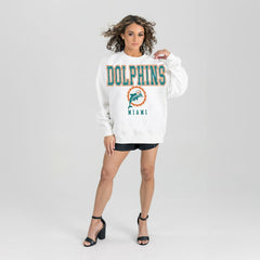 Miami Dolphins Gameday Couture Women's Classic Sunday Drives Oversized Premium Fleece Pullover Sweatshirt White
