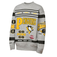 NHL Pittsburgh Penguins Mitchell & Ness Youth Allover Print Fleece Crewneck Sweatshirt - Heather Gray