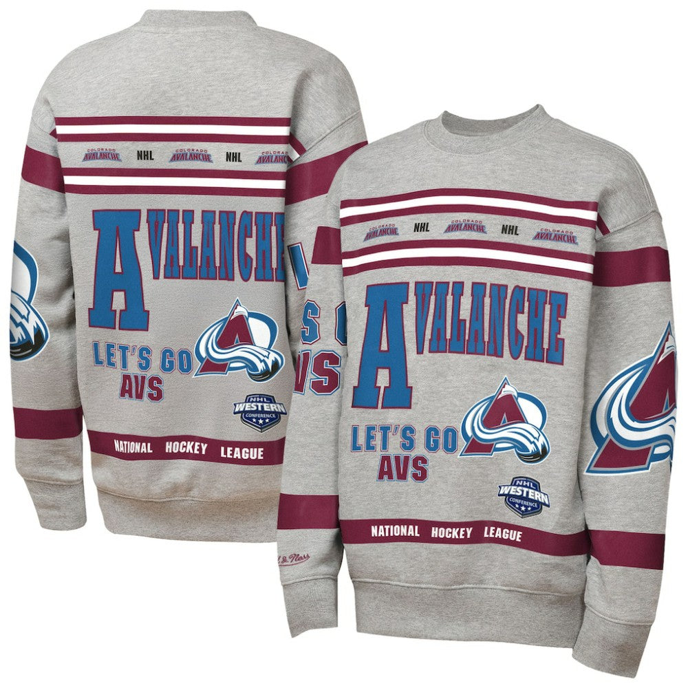 NHL Colorado Avalanche Mitchell & Ness Youth Allover Print Fleece Crewneck Sweatshirt - Heather Gray