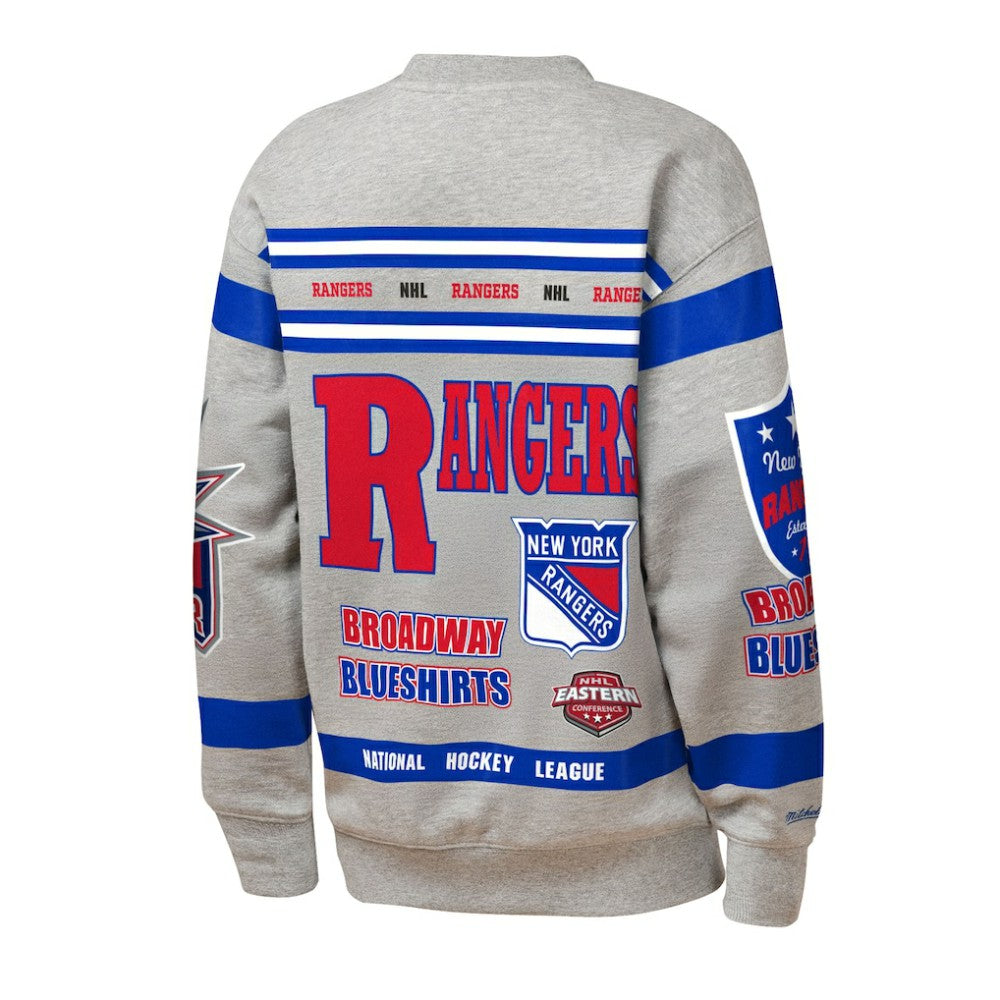 NHL New York Rangers Mitchell & Ness Youth Allover Print Fleece Crewneck Sweatshirt - Heather Gray